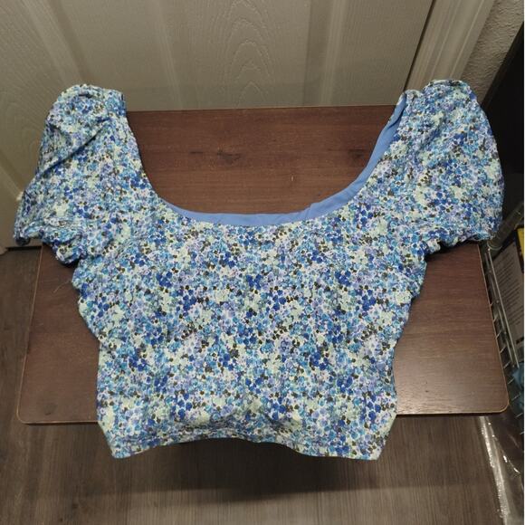 Splendid Size Large Blue Floral 2 Piece Swimsuit Shelf Bra Bikini Top & Bottom - Picture 2 of 7